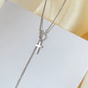 Double Cross Long Chain Alloy Silver Necklace