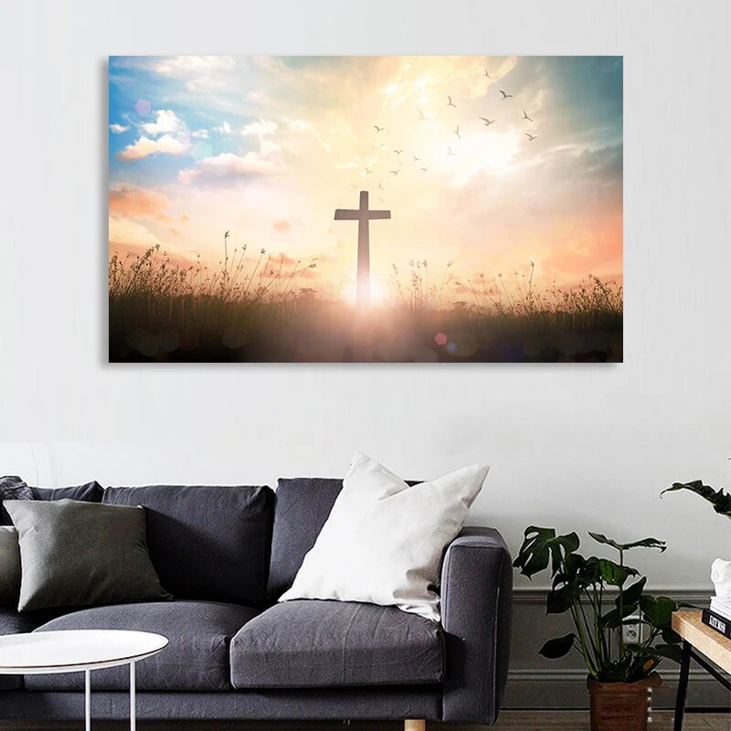 Cross Sunset Canvas Wall Art