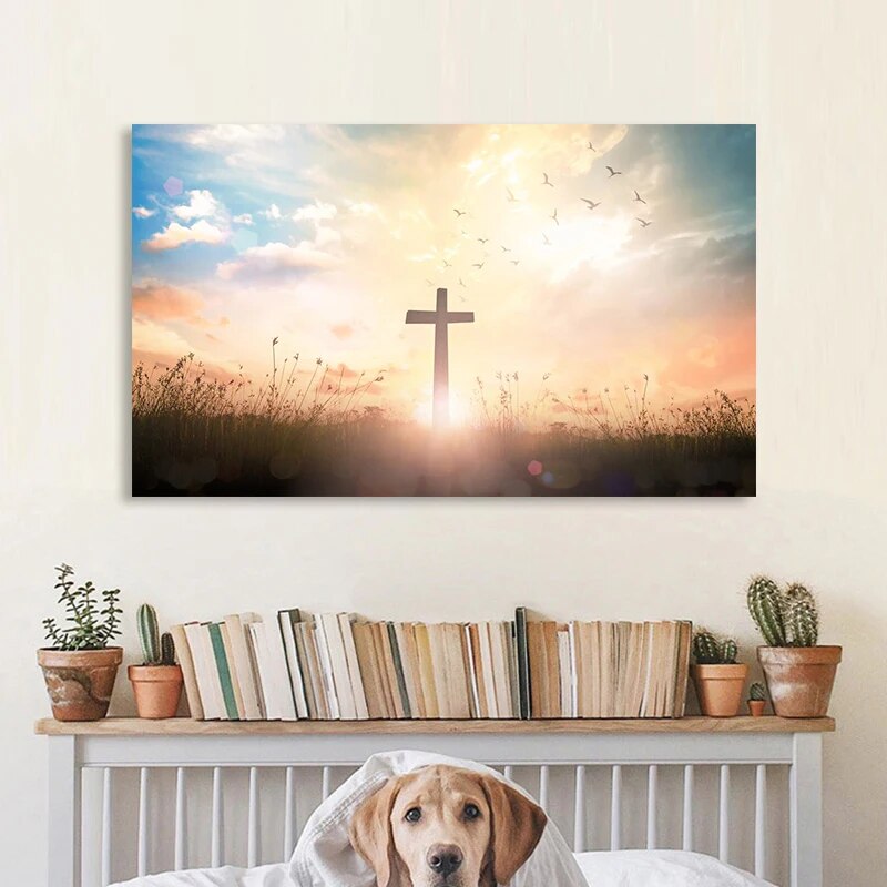 Cross Sunset Canvas Wall Art