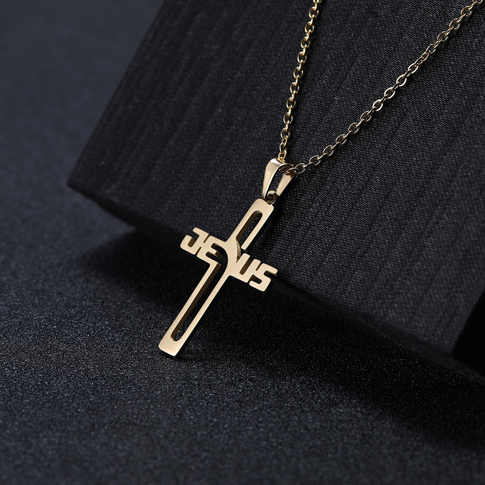 Stainless Steel Hollow Jesus Cross Necklace