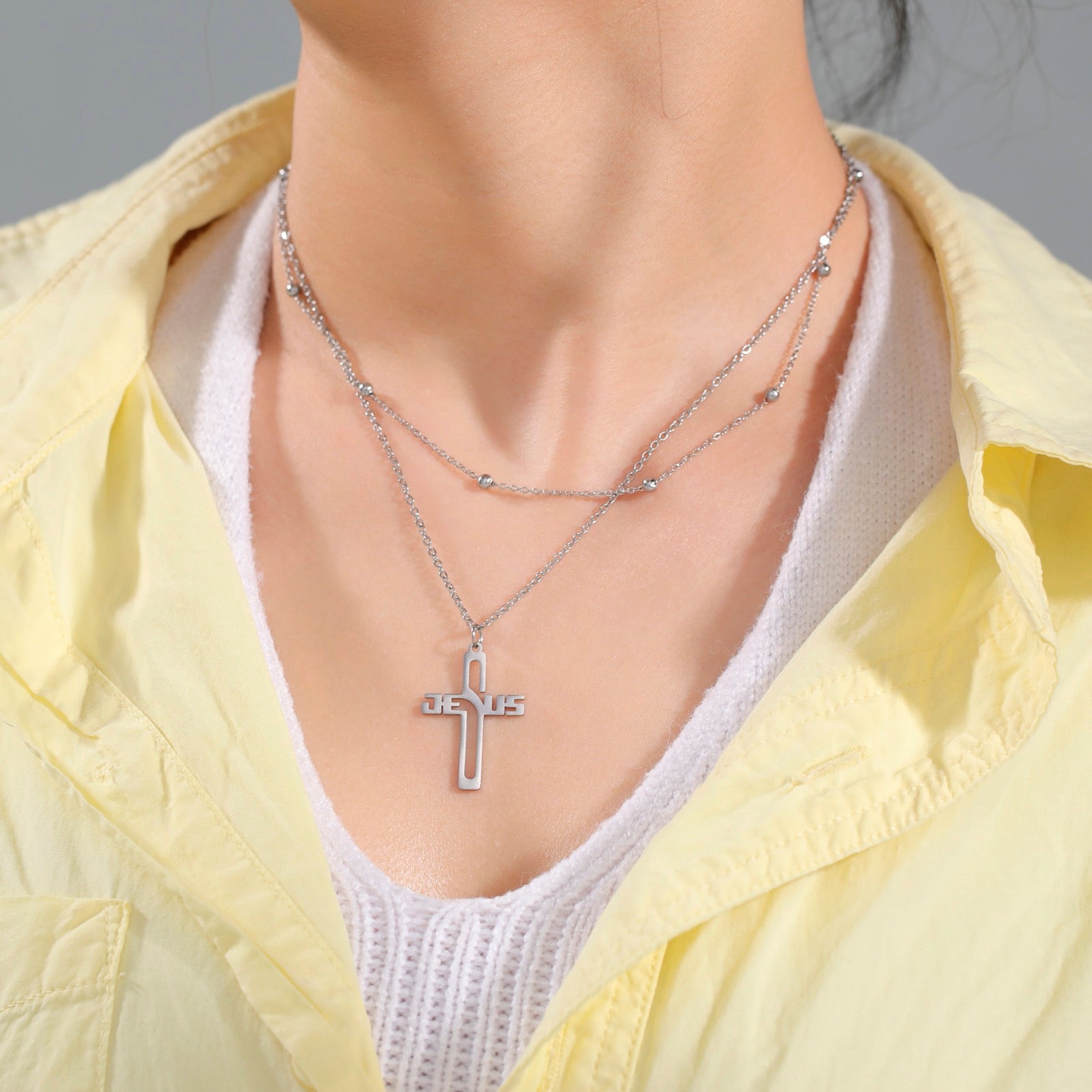 Stainless Steel Hollow Jesus Cross Necklace