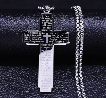 Stainless Steel The Lord's Prayer Cross Necklace