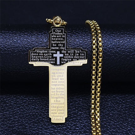 Stainless Steel The Lord's Prayer Cross Necklace