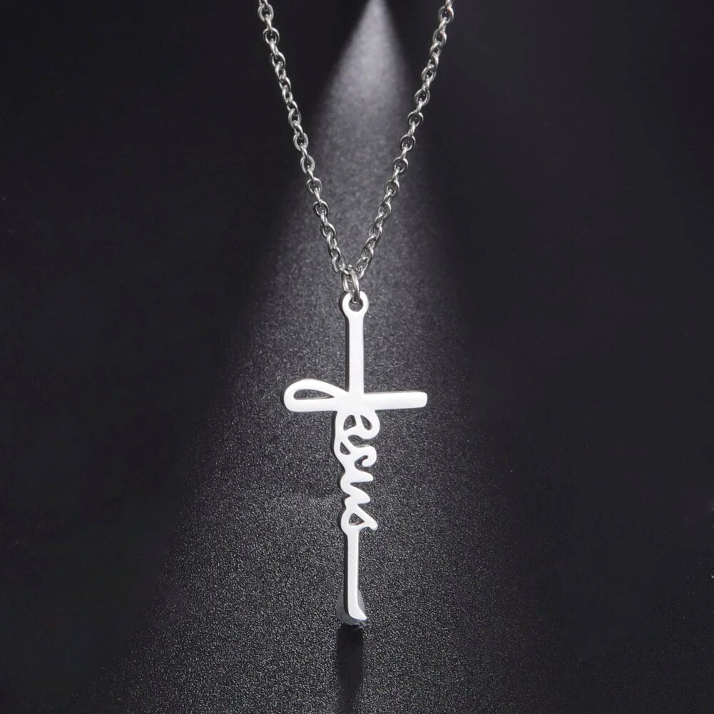 Stainless Steel Jesus Cursive Necklace