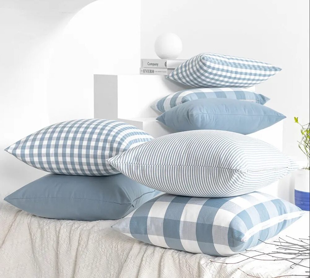 Blue Checkered Cushion Covers