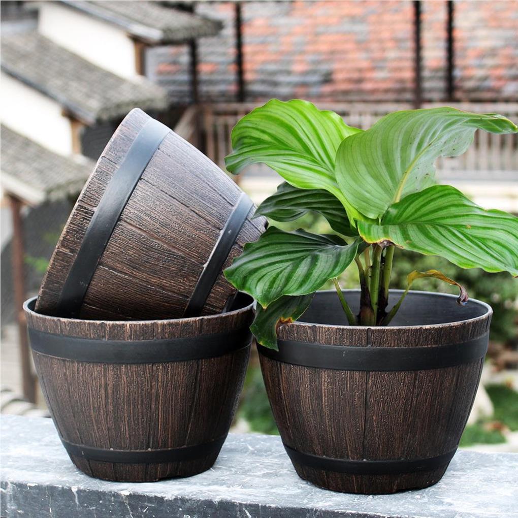 Classic Wood Barrel Shaped Flower Pot