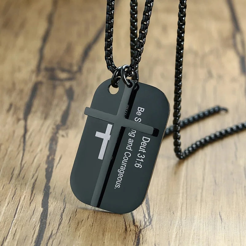 Stainless Steel Cross and Bible Verse Dog Tag