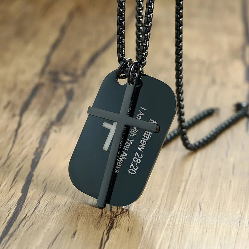 Stainless Steel Cross and Bible Verse Dog Tag