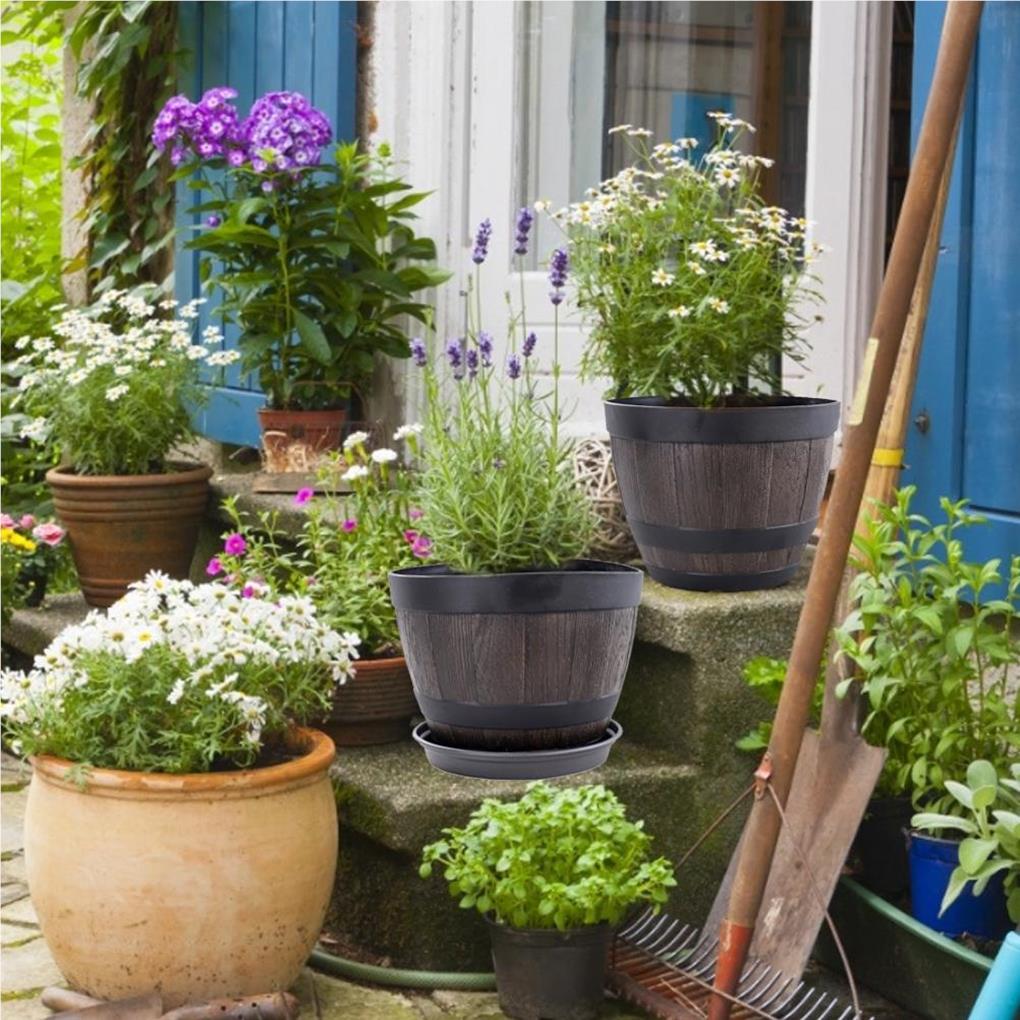 Classic Wood Barrel Shaped Flower Pot