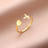 Stainless Steel Cross Heart Adjustable Open Ring