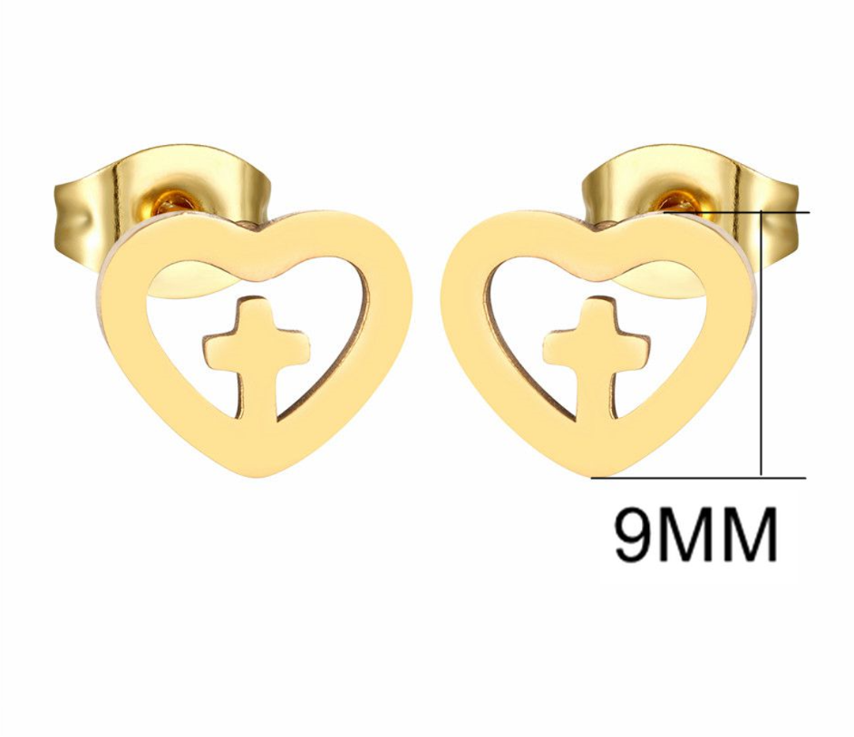 3 Pairs Stainless Steel Gold Cross Earrings Set