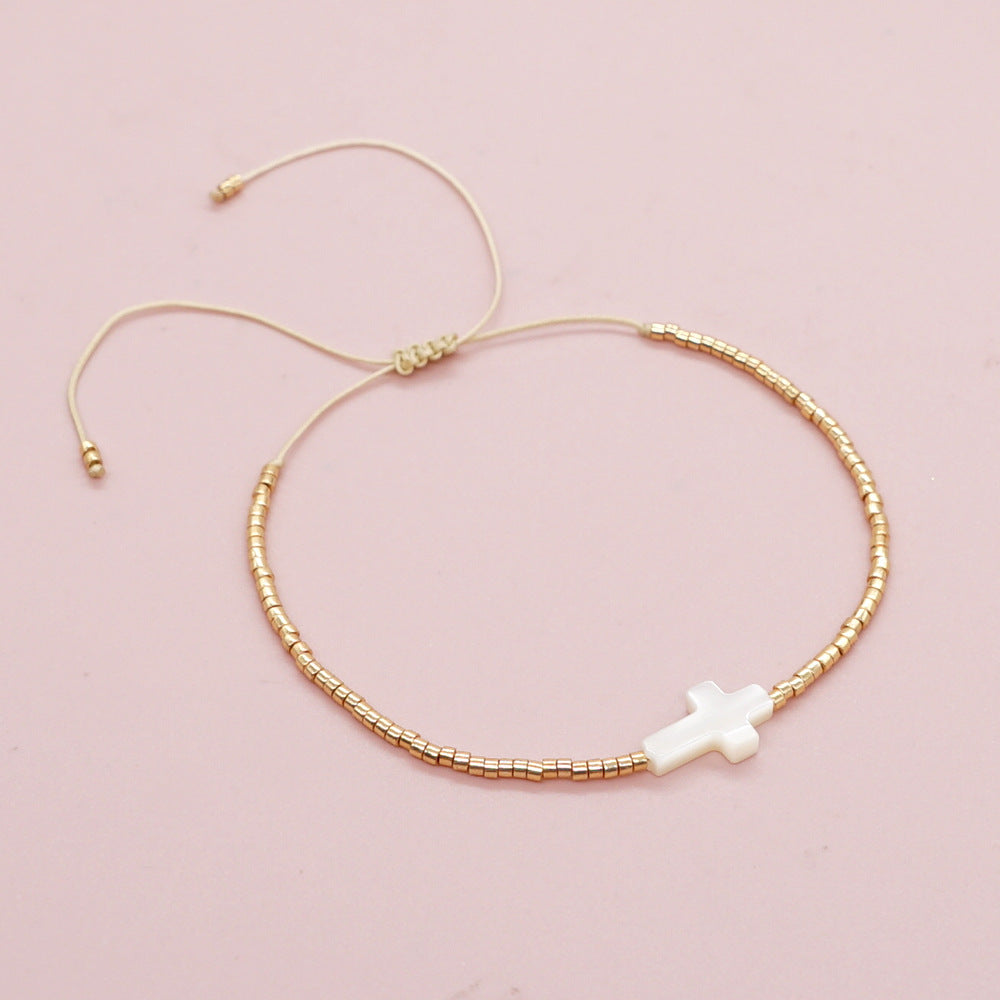 Beaded Gold Cross Bracelet