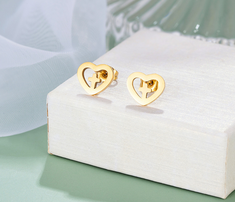 3 Pairs Stainless Steel Gold Cross Earrings Set