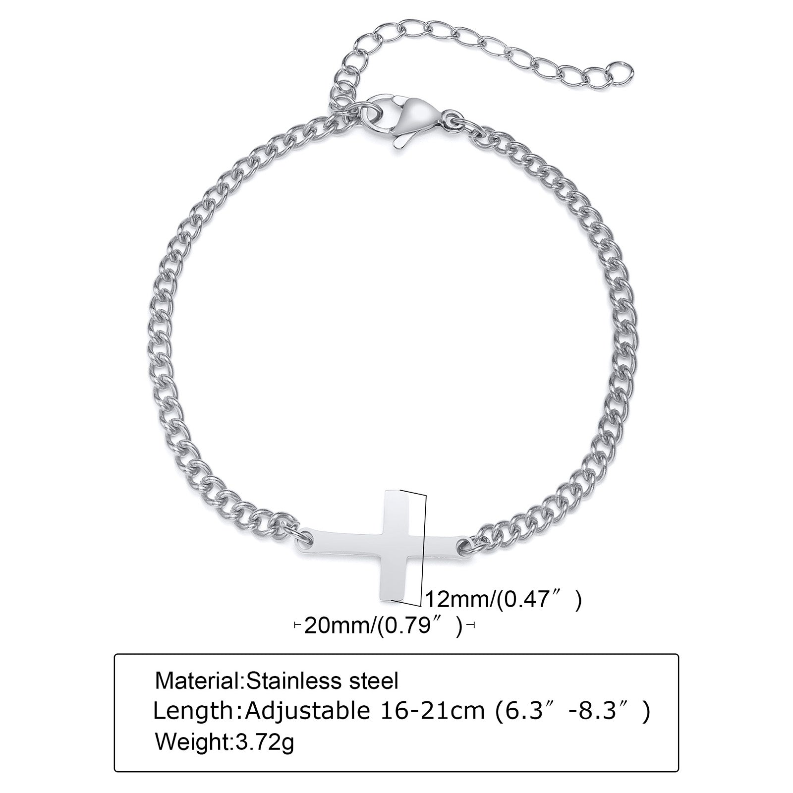 Stainless Steel Cross Narrow Cuban Chain Bracelet