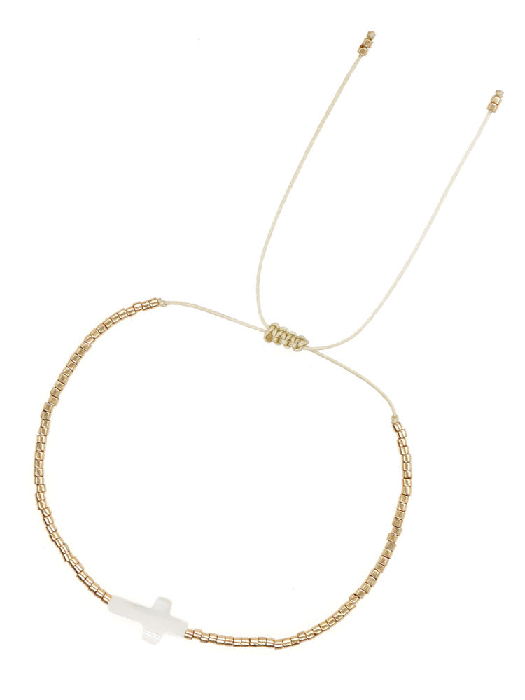 Beaded Gold Cross Bracelet