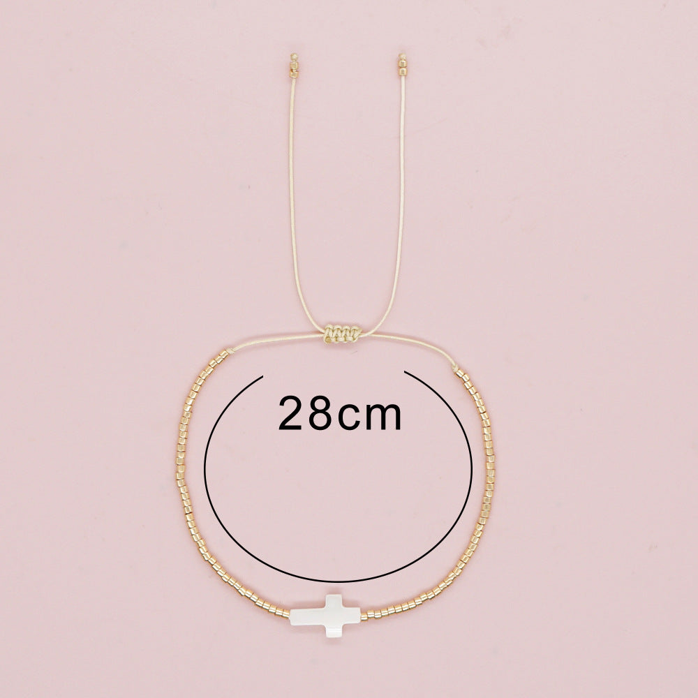 Beaded Gold Cross Bracelet