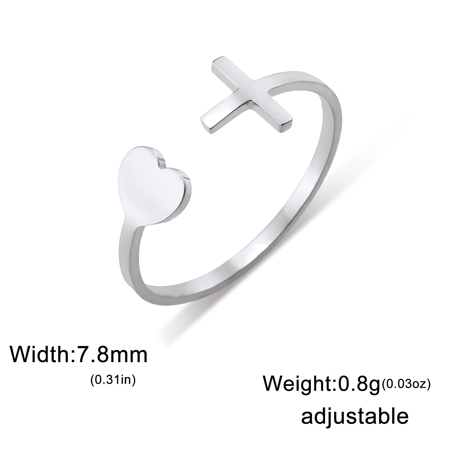Stainless Steel Cross Heart Adjustable Open Ring
