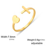 Stainless Steel Cross Heart Adjustable Open Ring