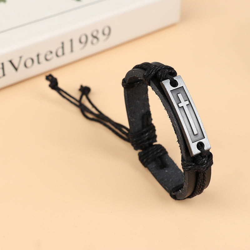 Knotted Leather Cross Bracelet