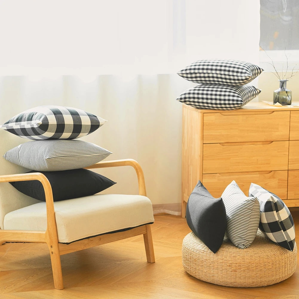 Monochrome Checkered Cushion Covers