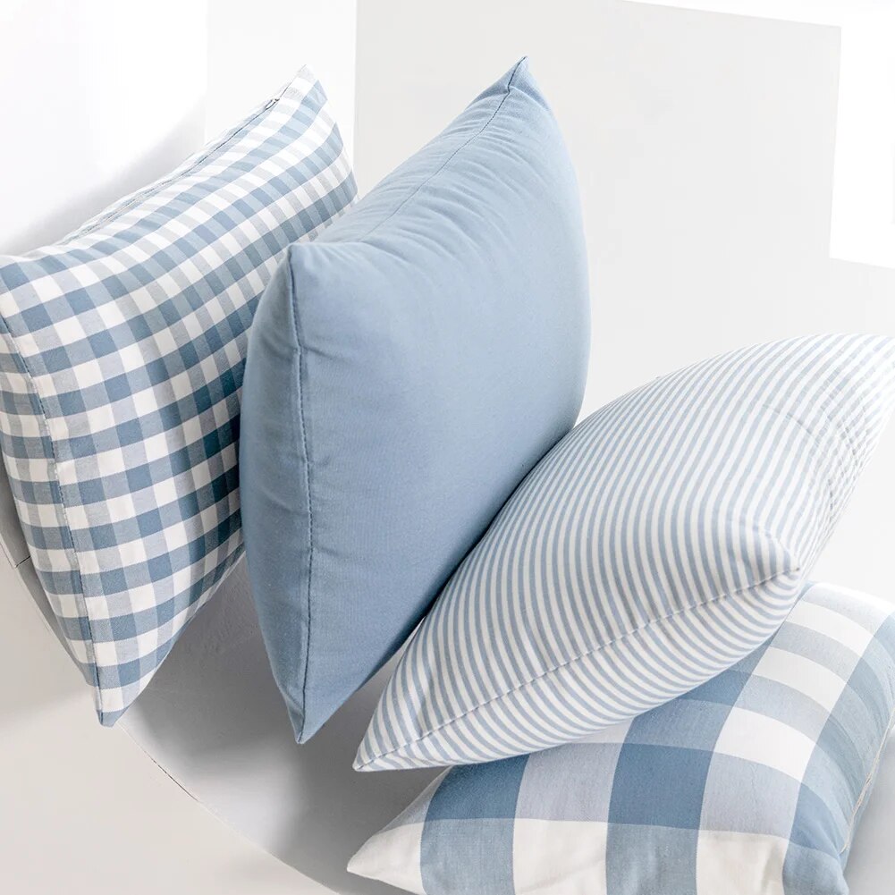 Blue Checkered Cushion Covers