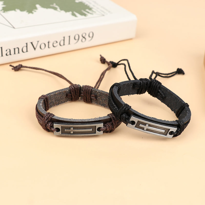 Knotted Leather Cross Bracelet