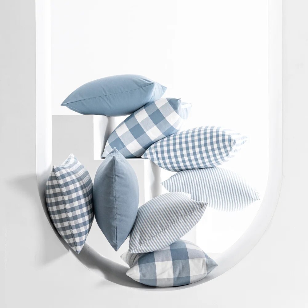 Blue Checkered Cushion Covers