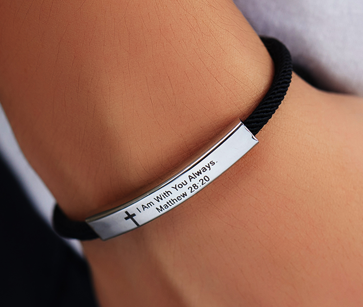Stainless Steel Banded Cross Scripture Bracelet