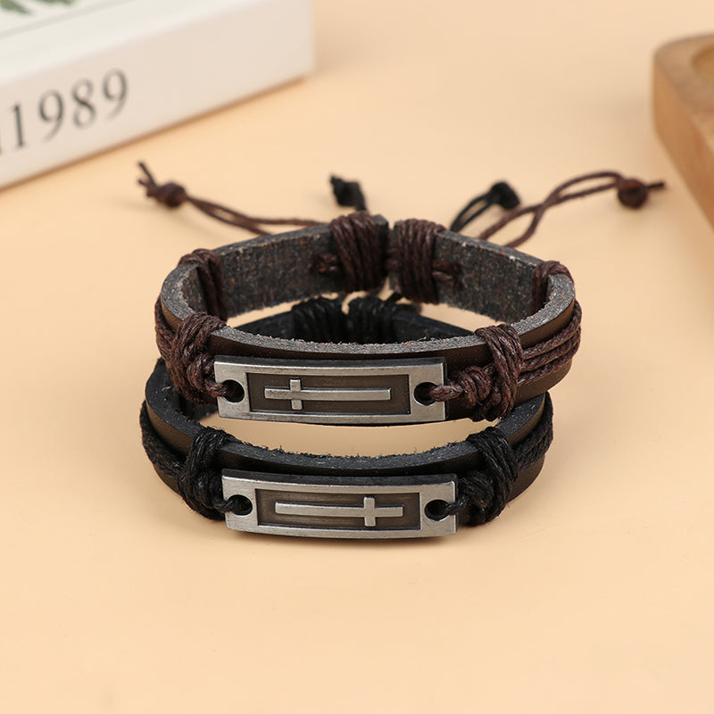 Knotted Leather Cross Bracelet