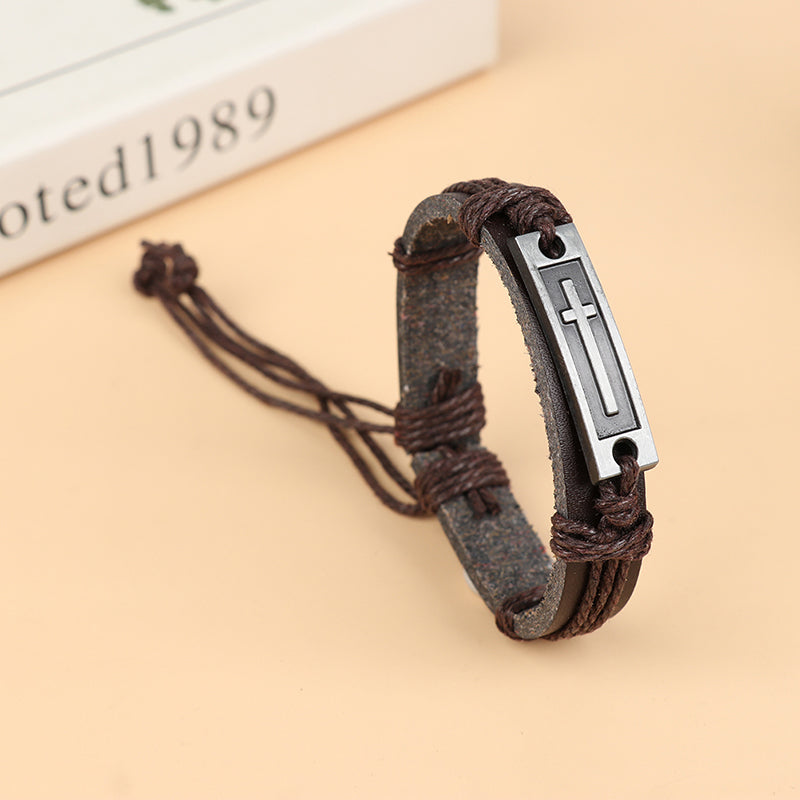Knotted Leather Cross Bracelet