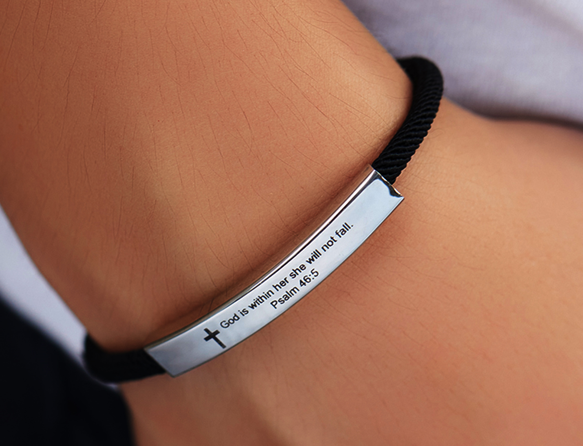 Stainless Steel Banded Cross Scripture Bracelet