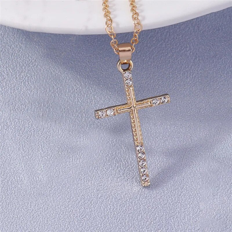 Diamanté Cross Necklace Unisex