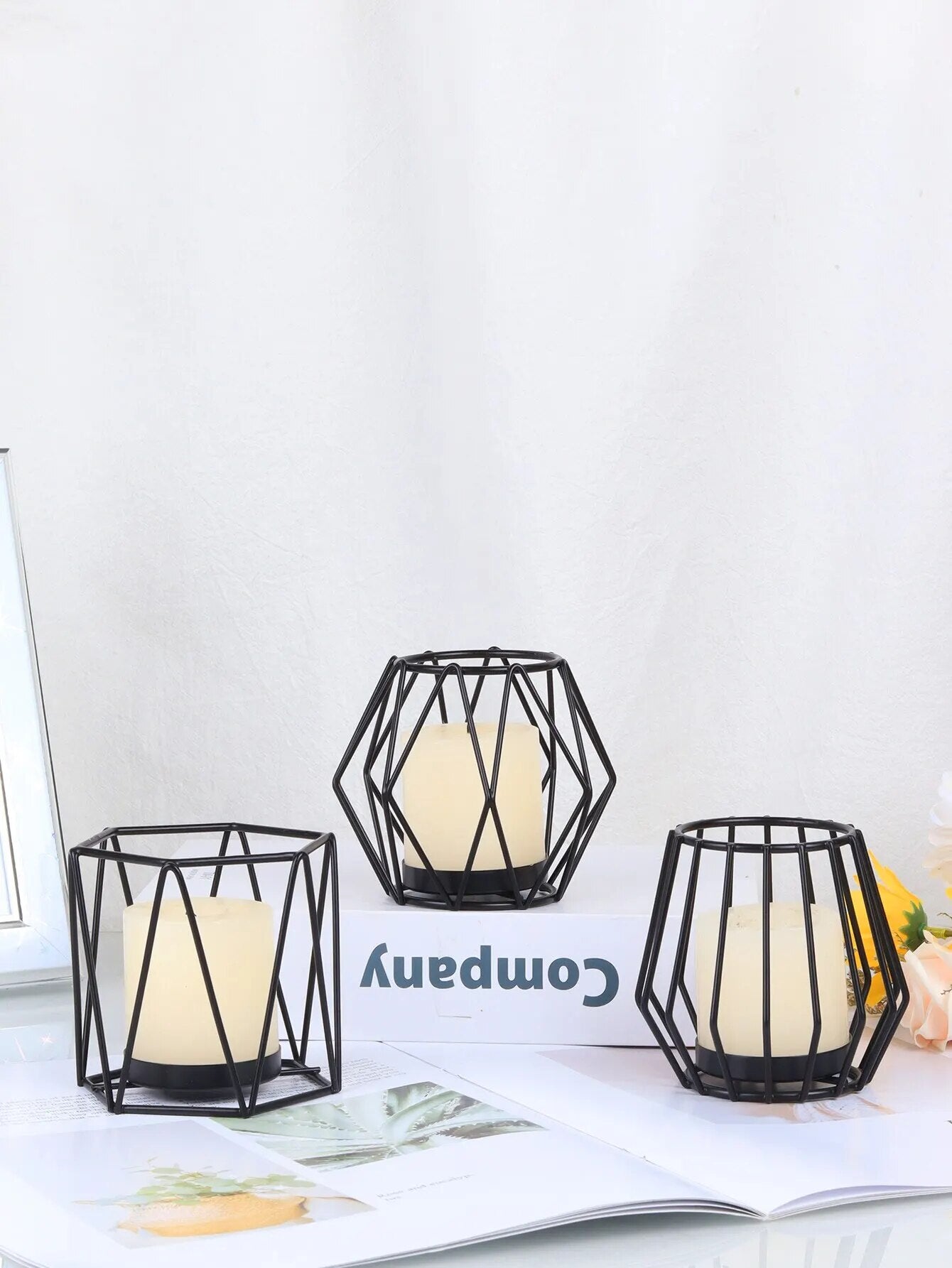 Geometric Black Iron Candle Holder