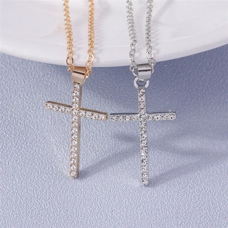 Diamanté Cross Necklace Unisex
