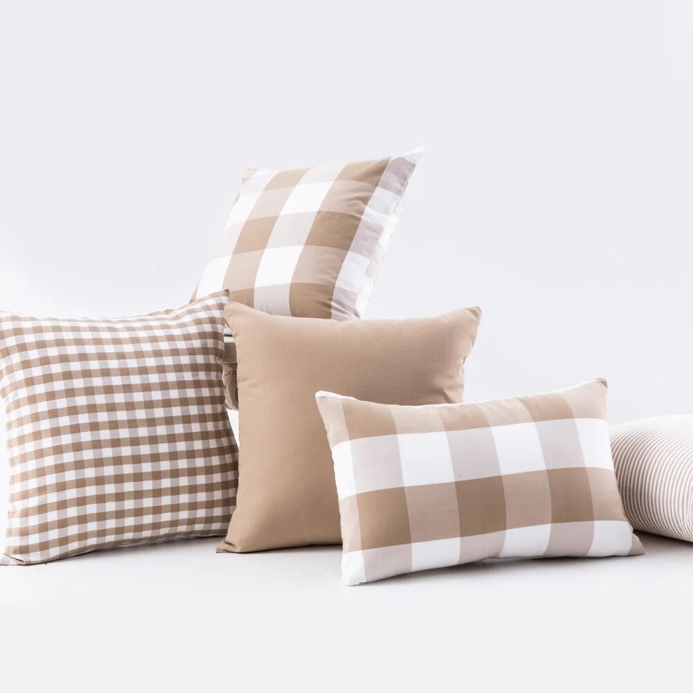 Cream Checkered Cushion Covers