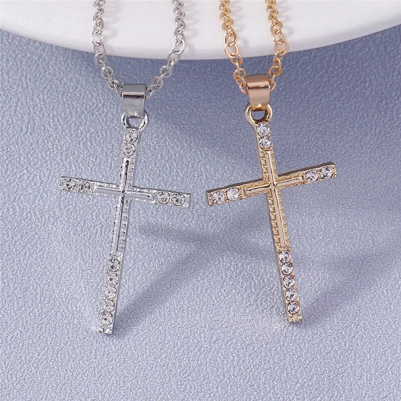 Diamanté Cross Necklace Unisex