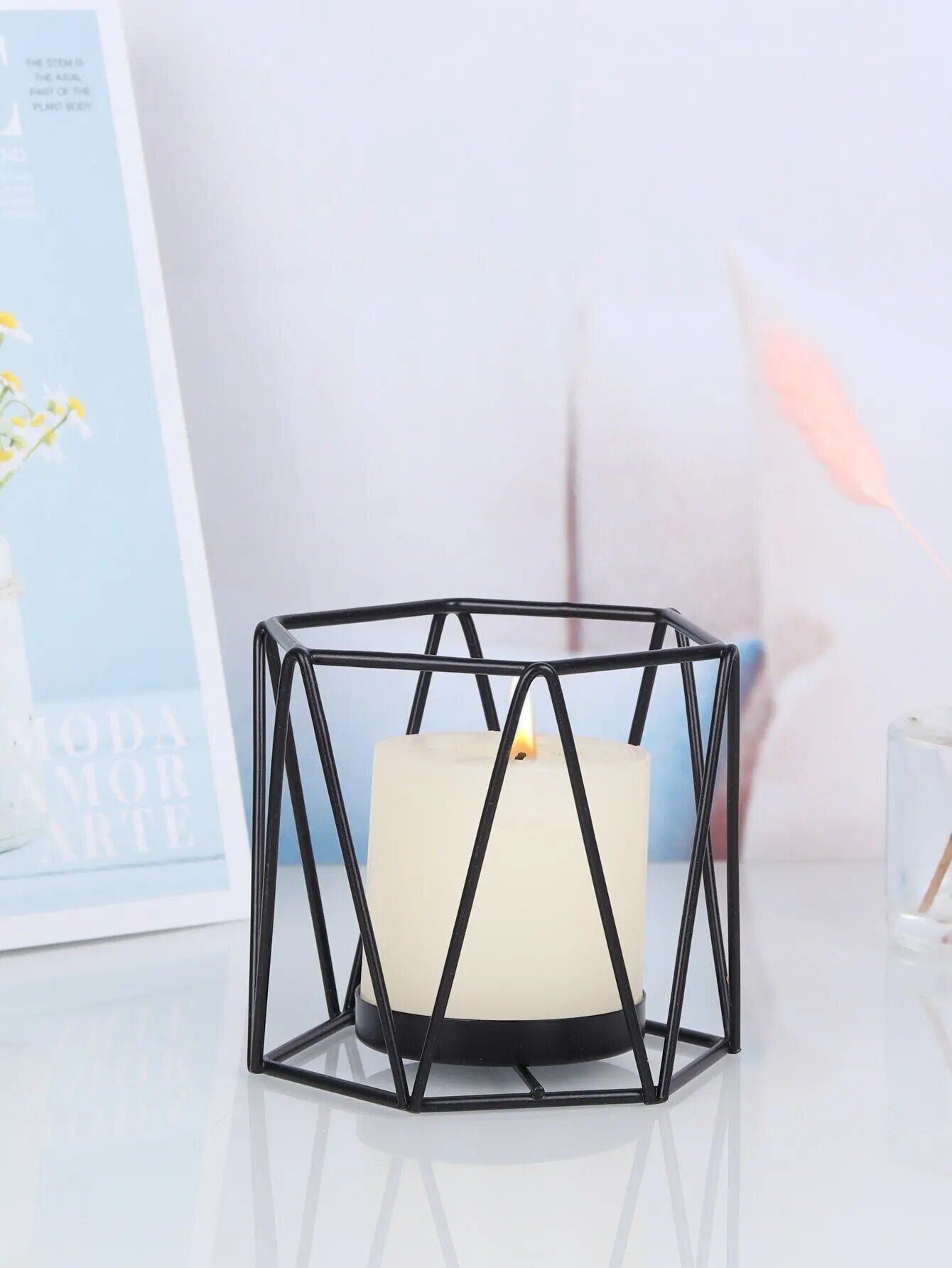 Geometric Black Iron Candle Holder