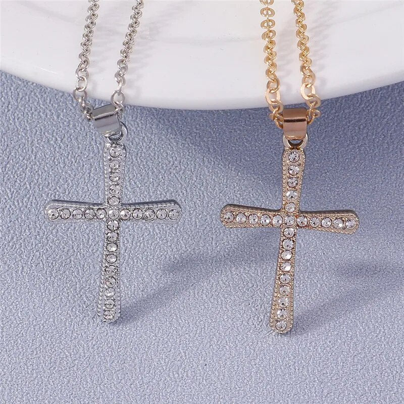 Diamanté Cross Necklace Unisex