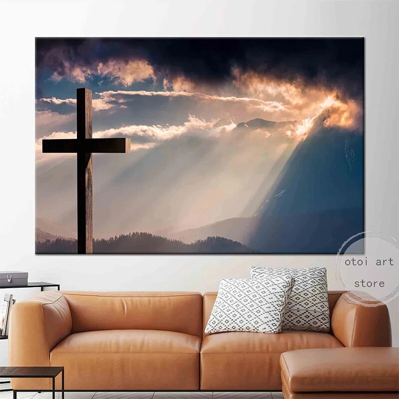 Cross on Hill Canvas Wall Art