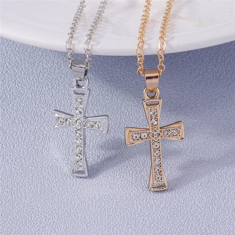 Diamanté Cross Necklace Unisex