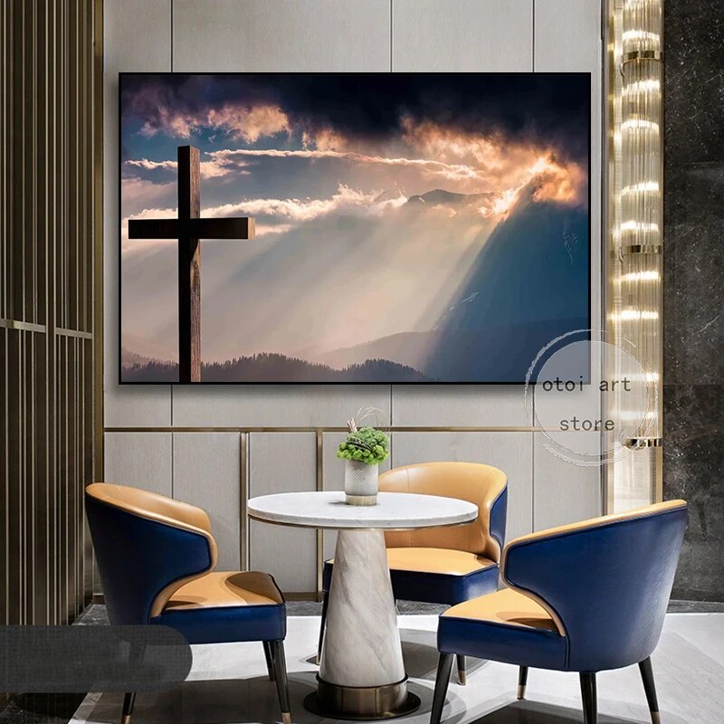 Cross on Hill Canvas Wall Art