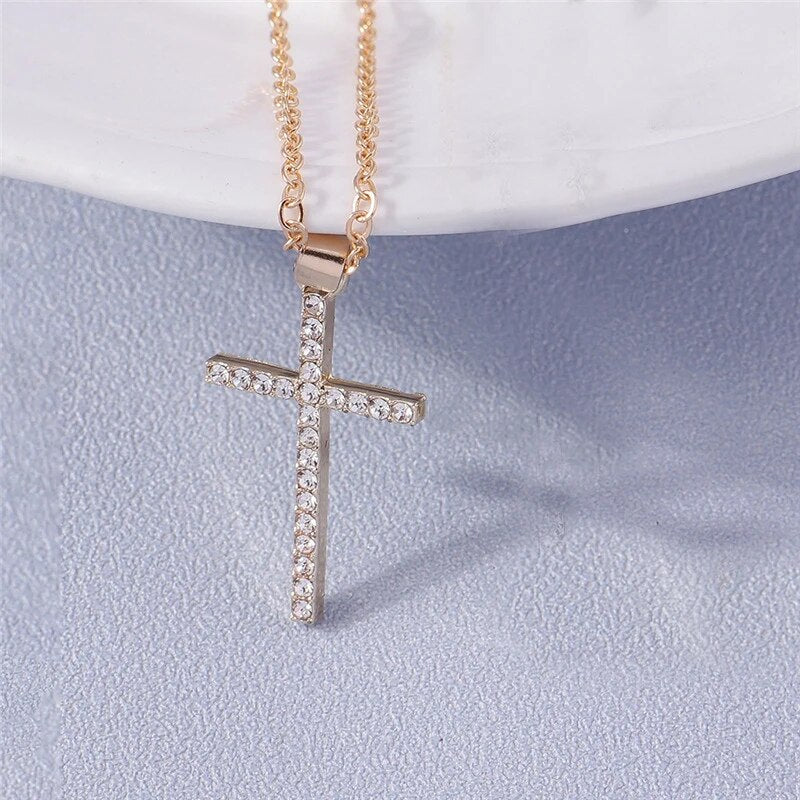 Diamanté Cross Necklace Unisex