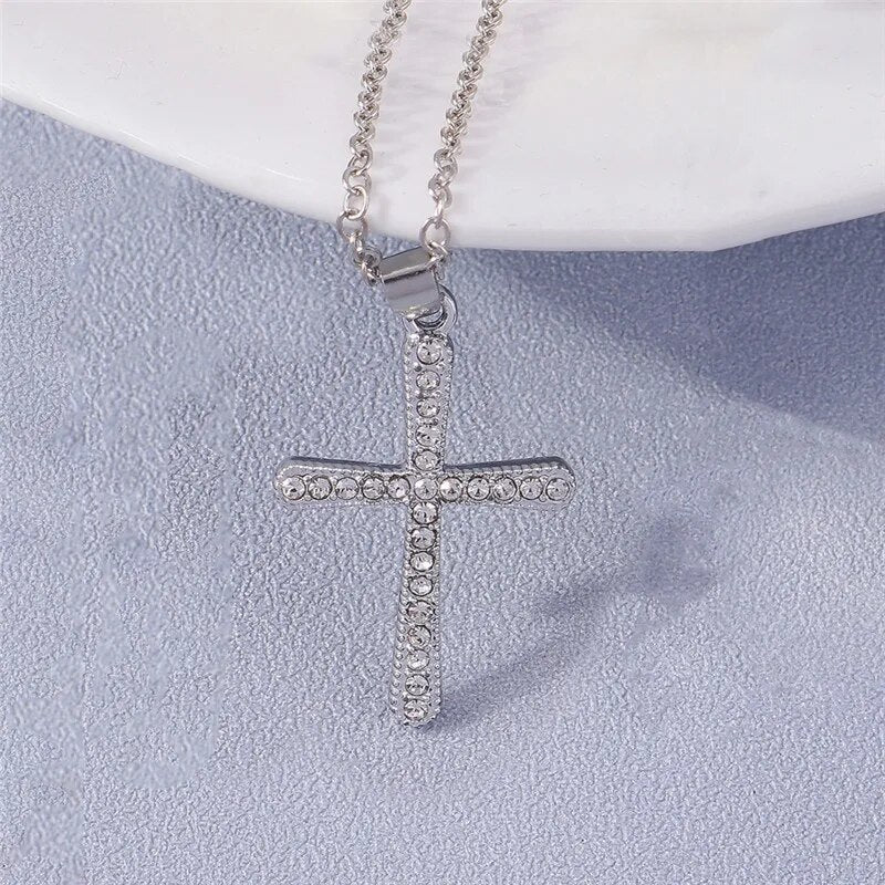 Diamanté Cross Necklace Unisex