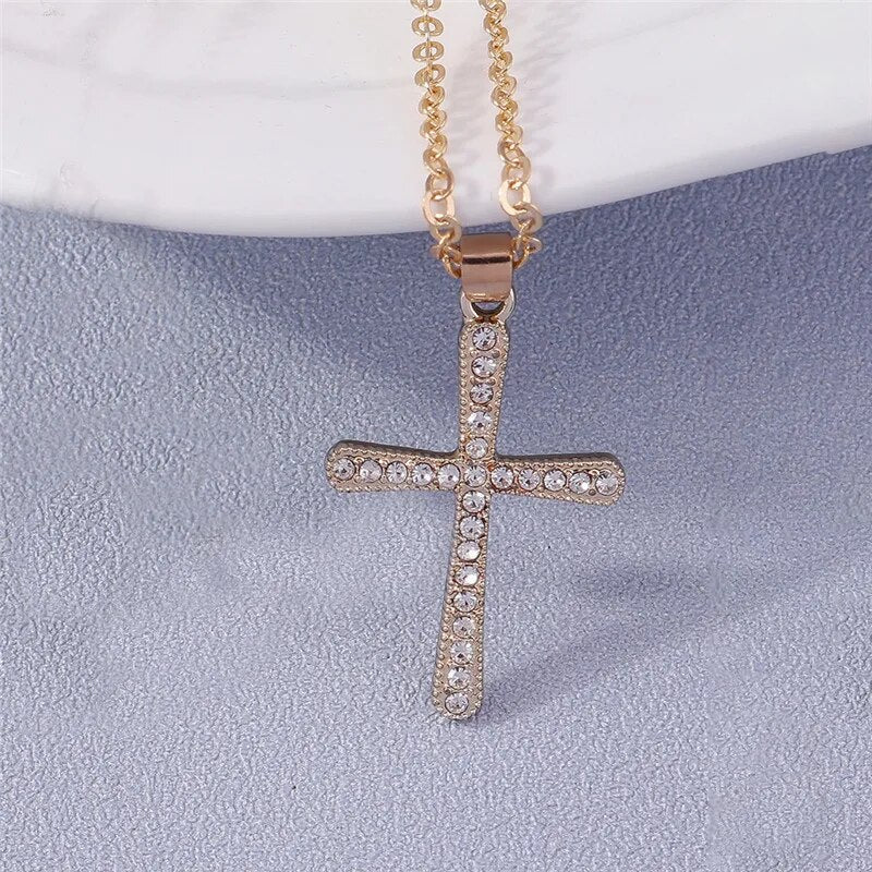 Diamanté Cross Necklace Unisex