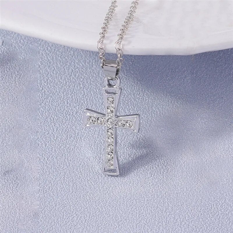 Diamanté Cross Necklace Unisex