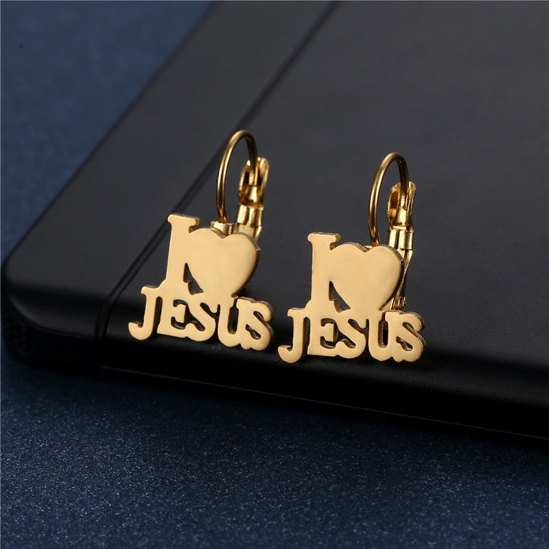 I  ♡ Jesus Stainless Steel Hoop Gold Earrings
