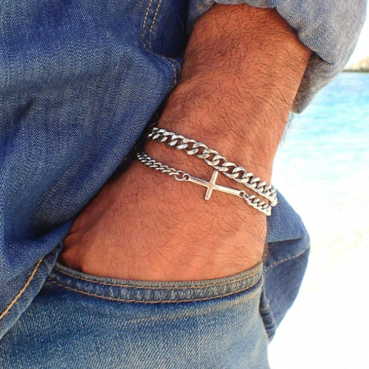 Stainless Steel Cross Cuban Chain Bracelets
