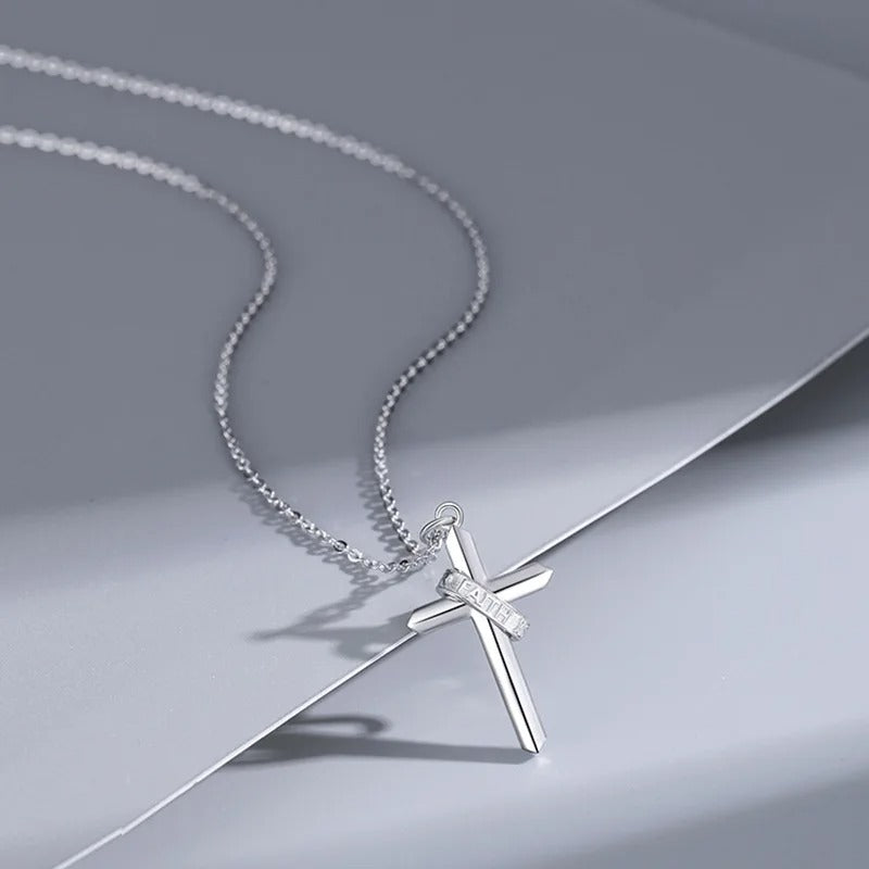 Veritas Sterling Silver Bible Verse Cross Necklace