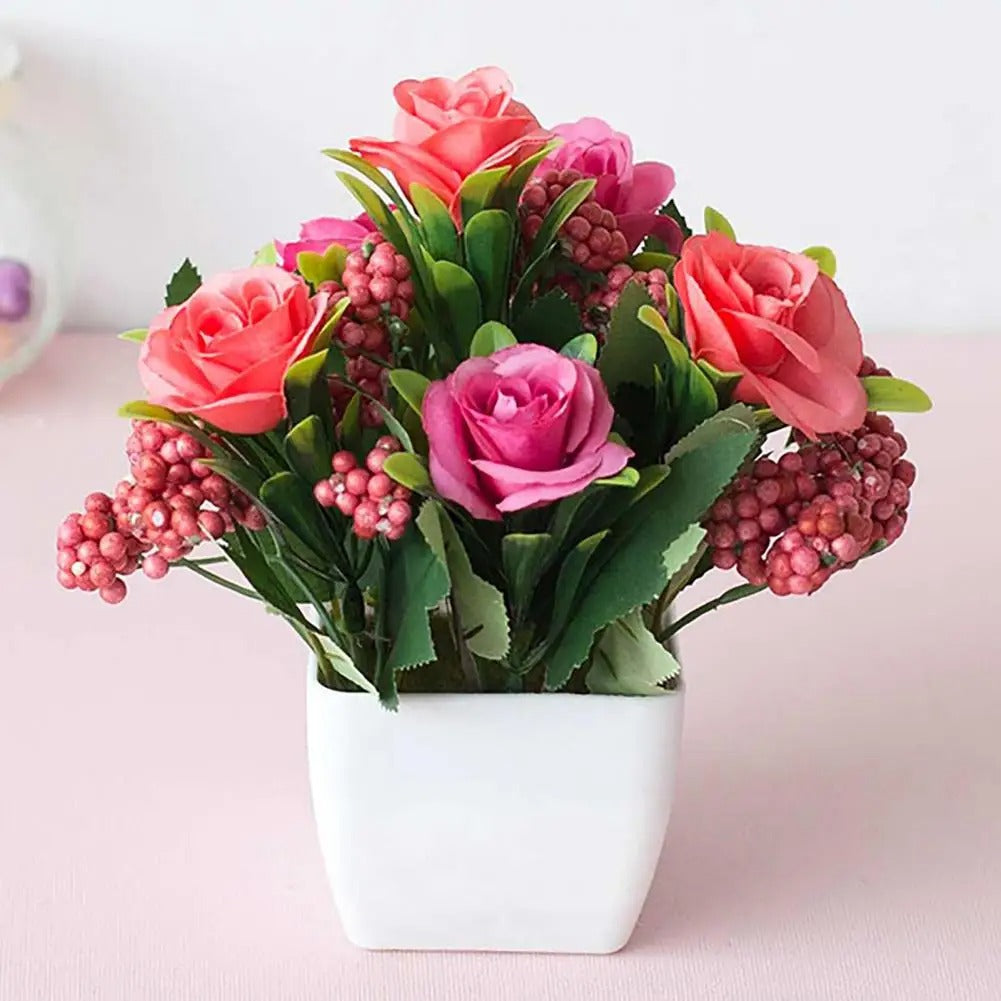 Multi-Colour Rose Artificial Potted Flowers