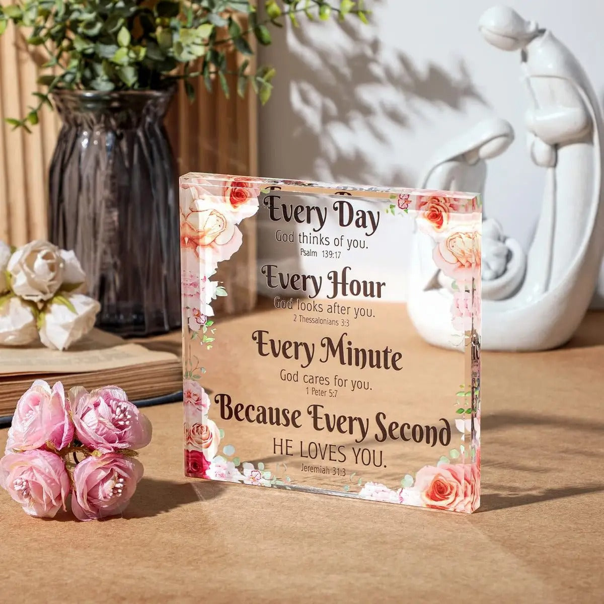 God Loves You Floral Square Plaque
